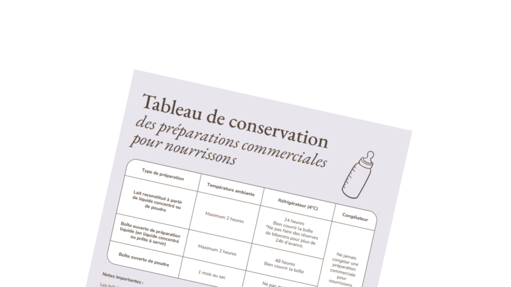 Image - Préparation commerciale pour nourrissons : tableau de conservation des préparations commerciales ou lait commercial pour bébé gratuit à imprimer